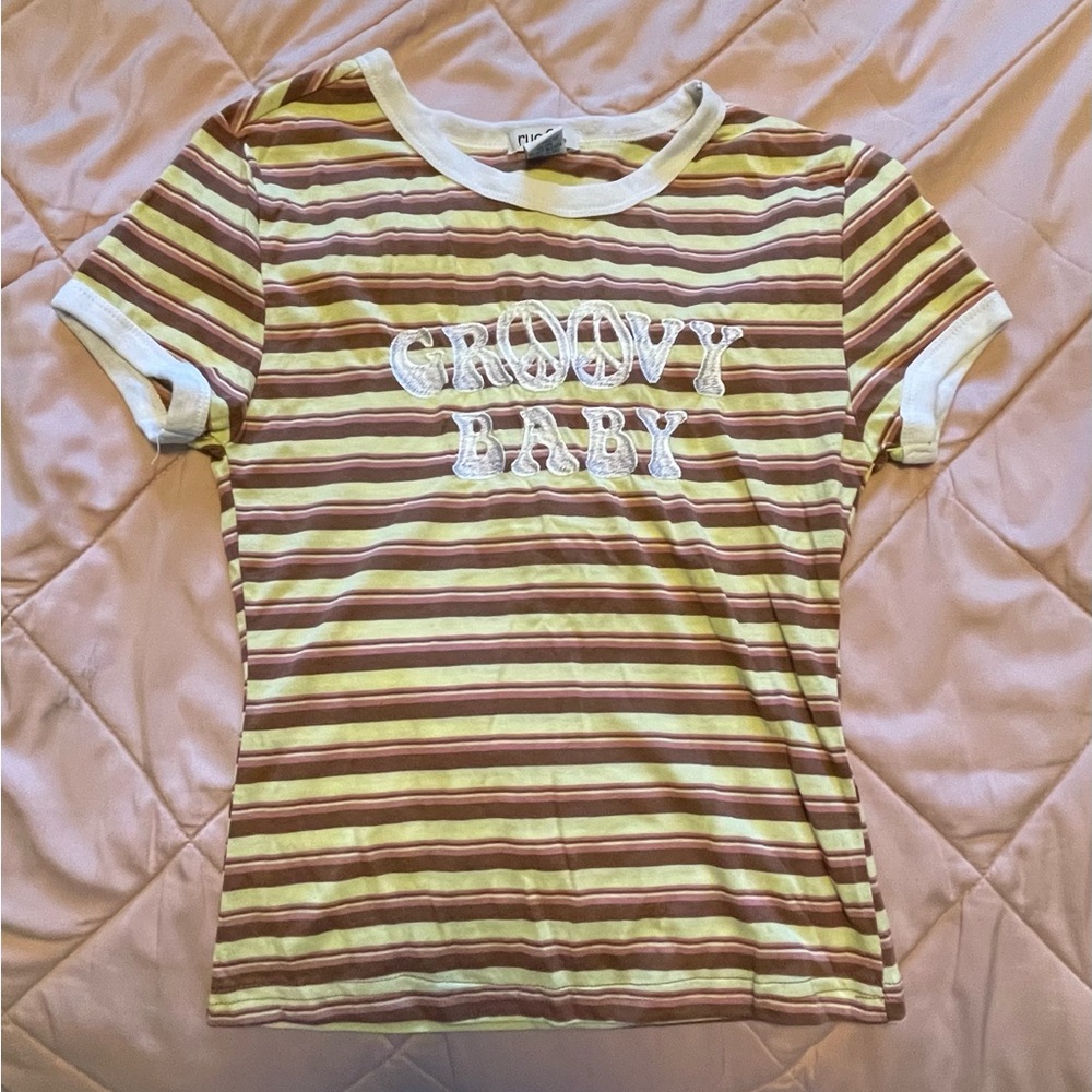 Rue21 Brown and Yellow Striped Short Sleeve Tee